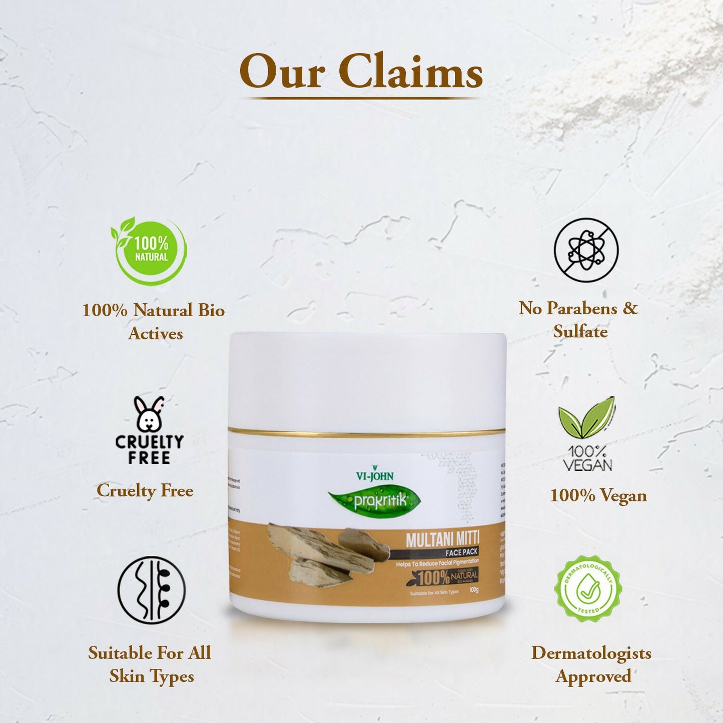 VI-JOHN Prakritik Multani Mitti Face Pack Controls Sebum Made With 100% Natural Bio Actives | Swadesiicart