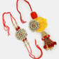 NVR Women & Men Set of 2 Red & Gold-Toned Stone-Studded & Beaded Bhaiya Bhabhi Rakhi With Roli Chawal | Swadesiicart