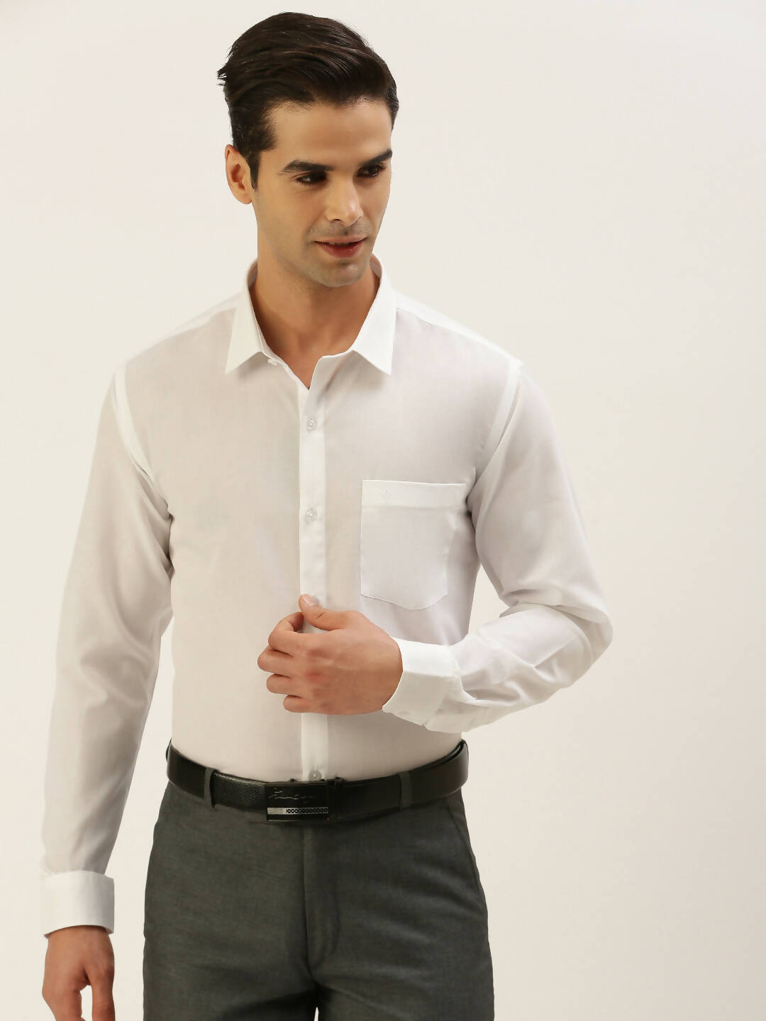 Ramraj Cotton Mens Full Sleeve Formal Poly Cotton White Shirt | Swadesiicart