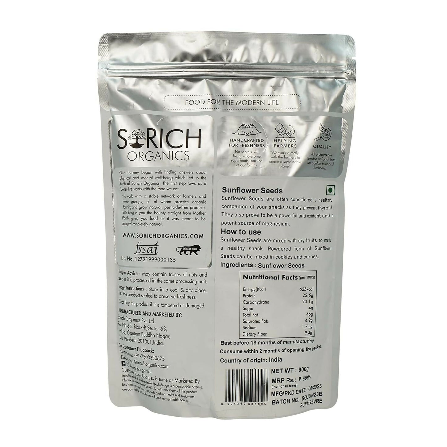 Sorich Organics Raw USDA Organic Sunflower Seeds - Swadesiicart