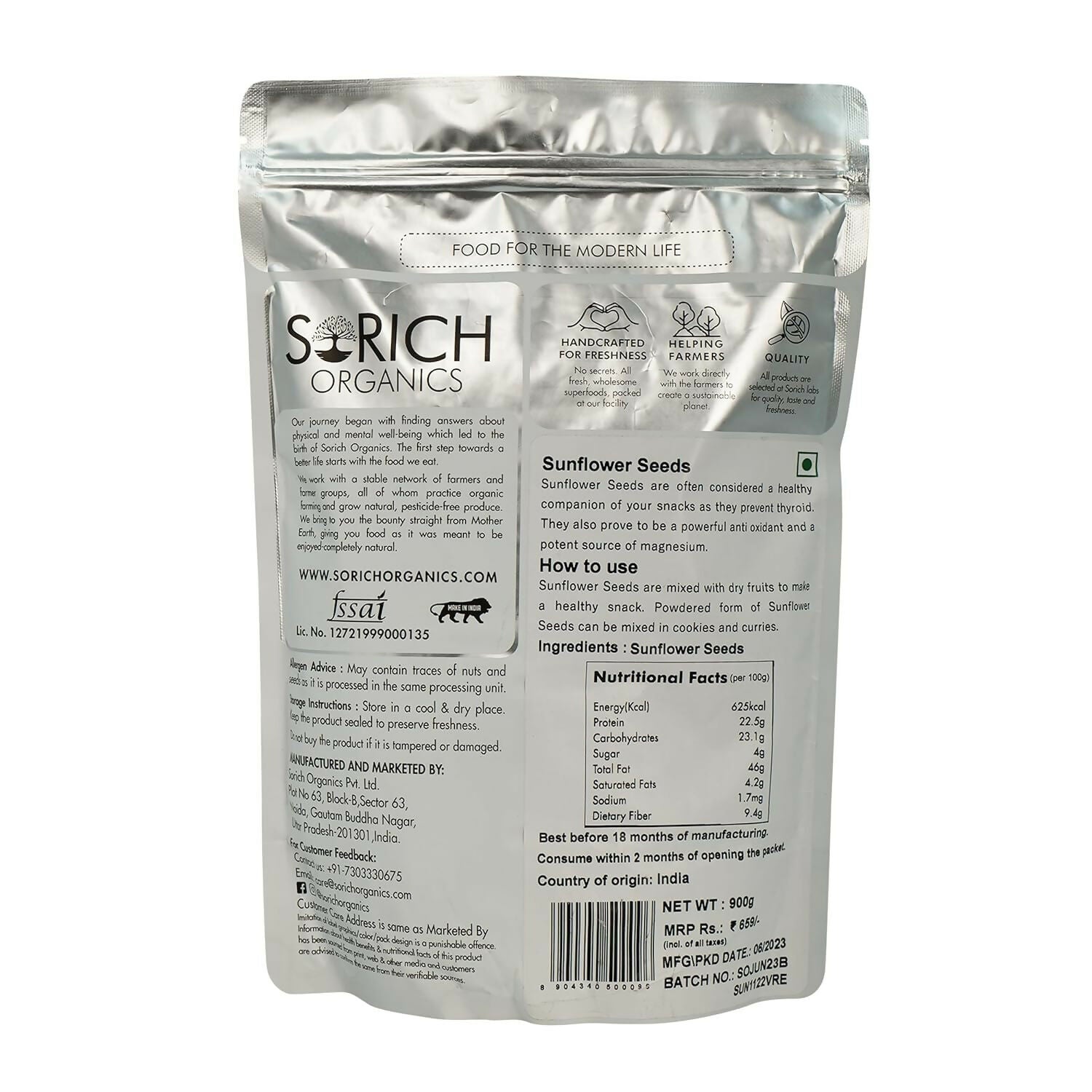 Sorich Organics Raw USDA Organic Sunflower Seeds - Swadesiicart