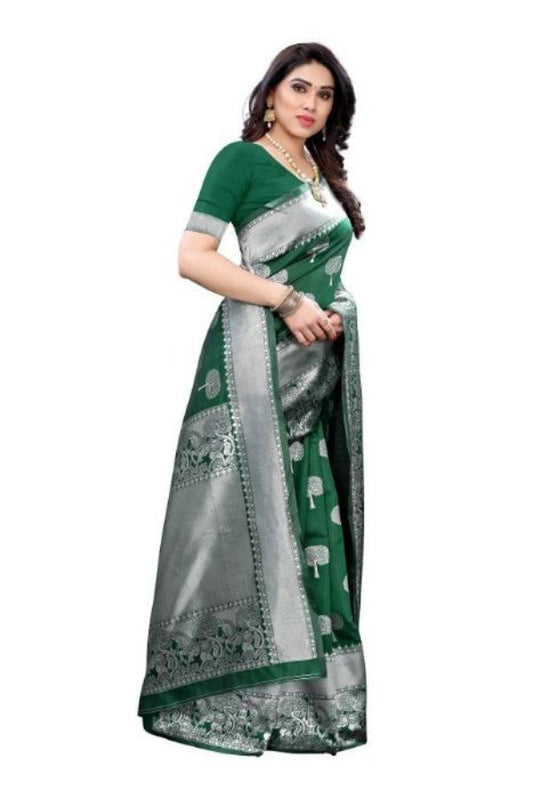 Vamika Banarasi Jacquard Weaving Green Saree (AMEE GREEN) | Swadesiicart