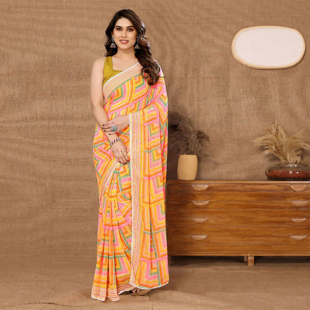 Women's Partywear Designer Yellow Georgette Fancy Saree - Satrangi | Swadesiicart