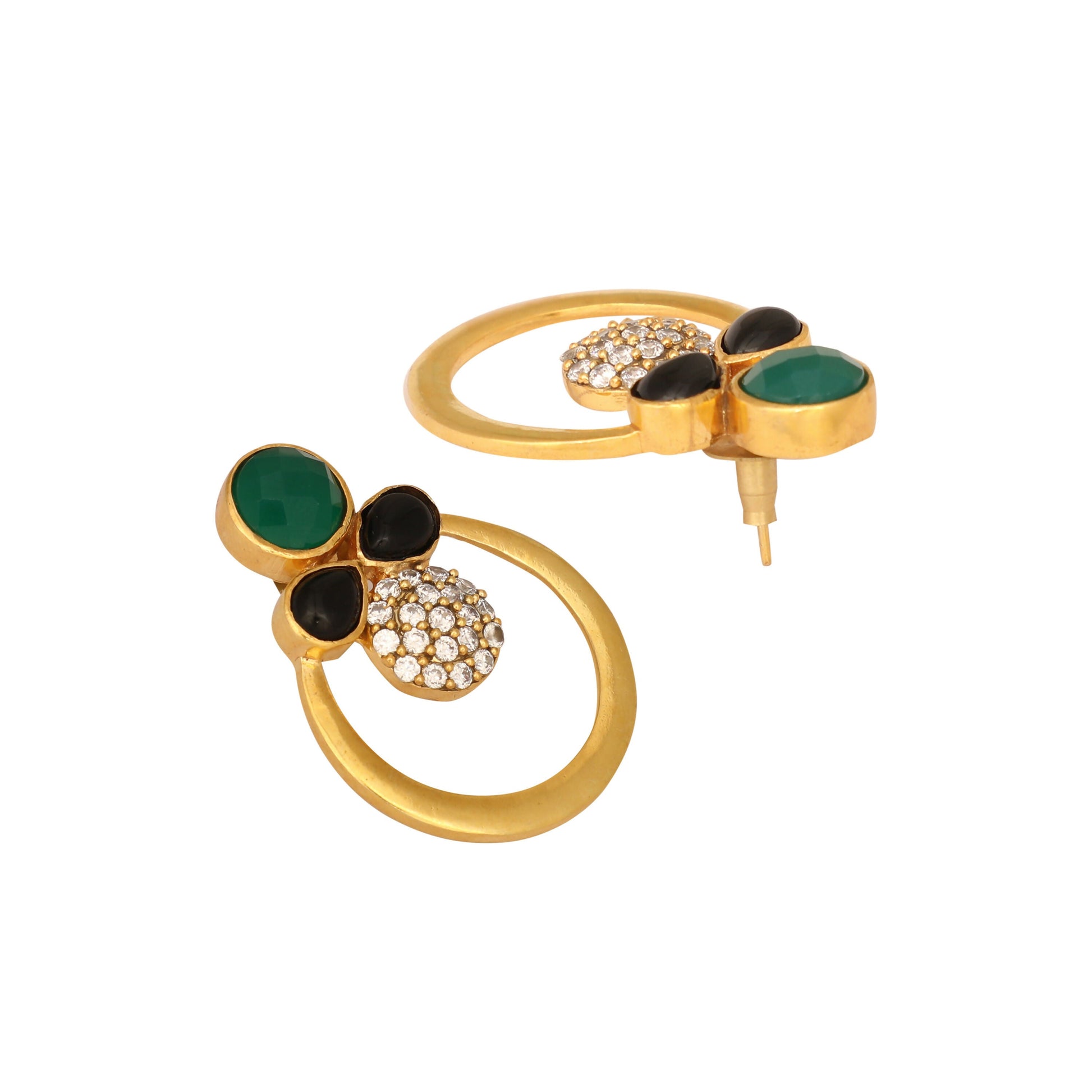 Nuyug 22K Gold Plated Cubic Zirconia Studded Contemporary Stone Earrings | Swadesiicart