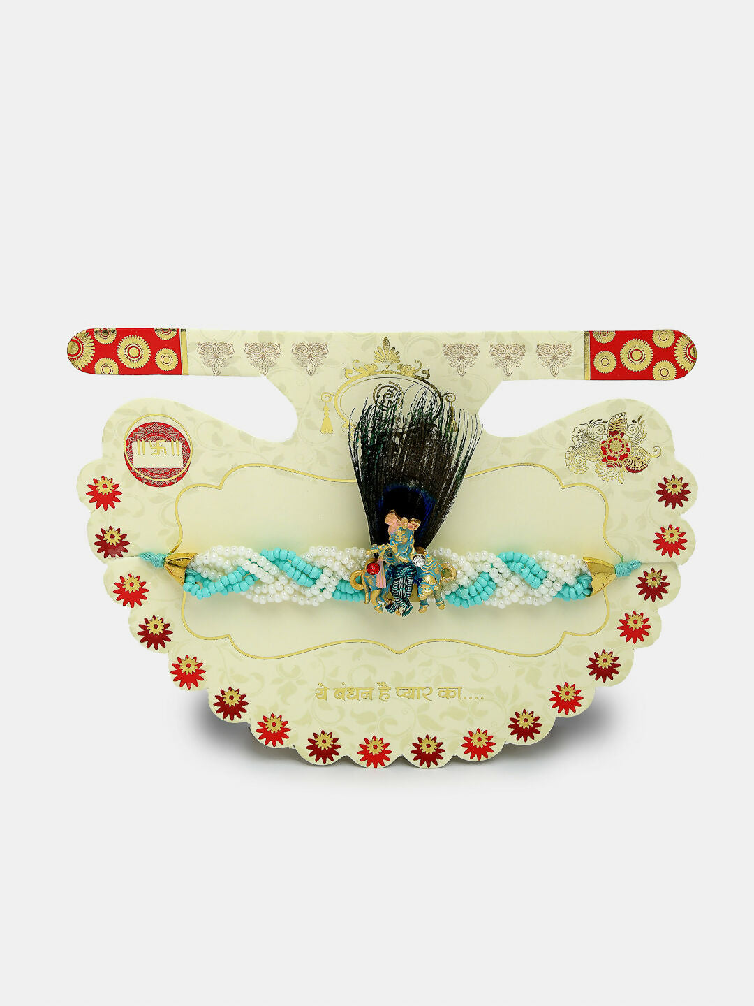 NVR Women & Men Set of 2 Blue Krishna Pearl Bhaiya Bhabhi Rakhi With Roli Chawal | Swadesiicart