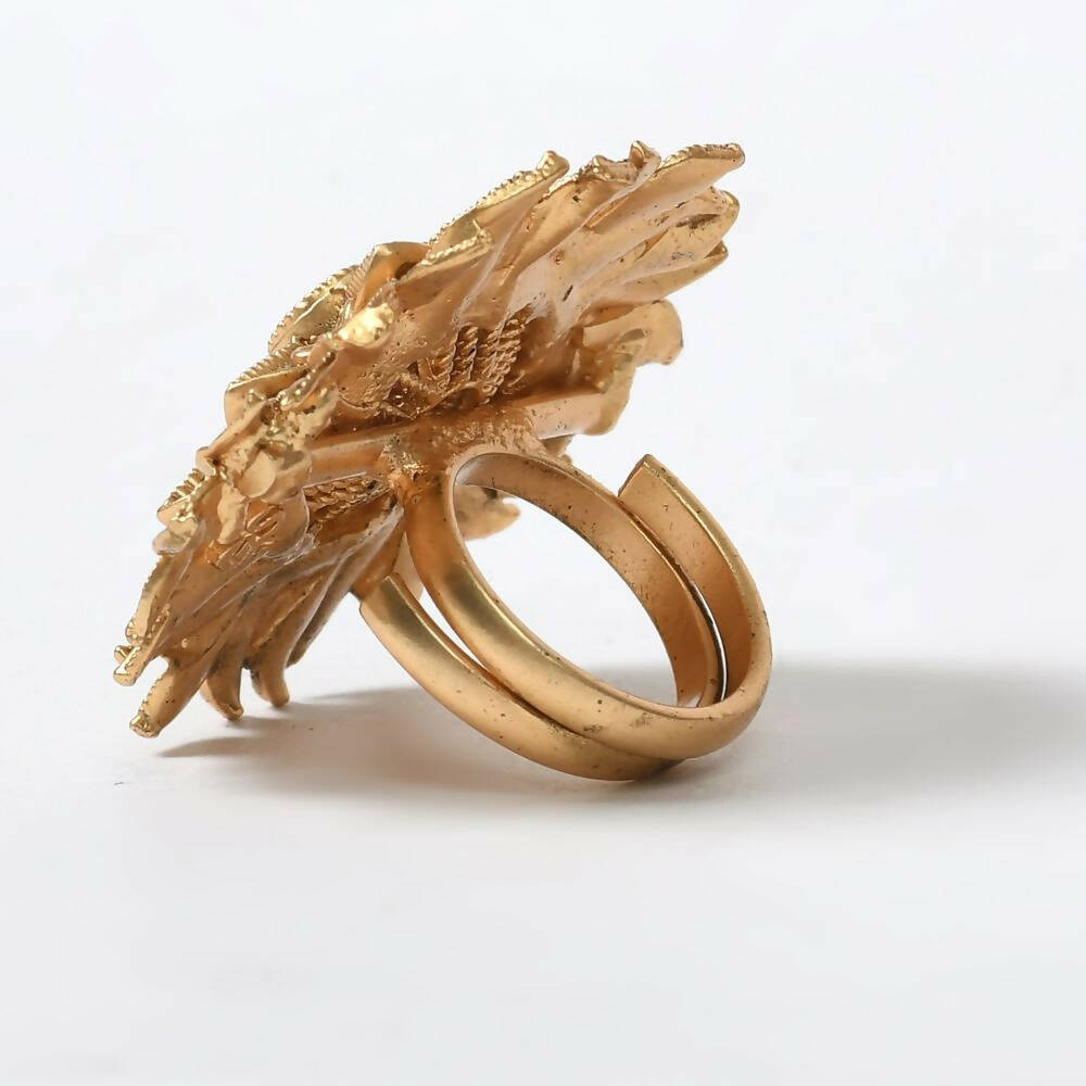 Mominos Fashion Joharkamal Gold-Polished Stone Studded Adjustable Finger Ring - Design 12 | Swadesiicart