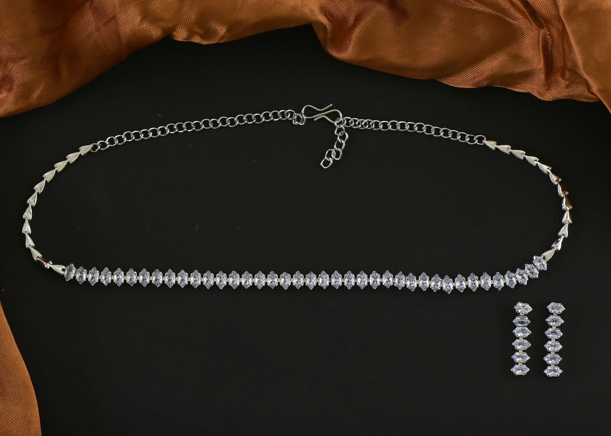 Joban Fashion Women Silver White Ad Necklace Set With Earrings - Swadesiicart