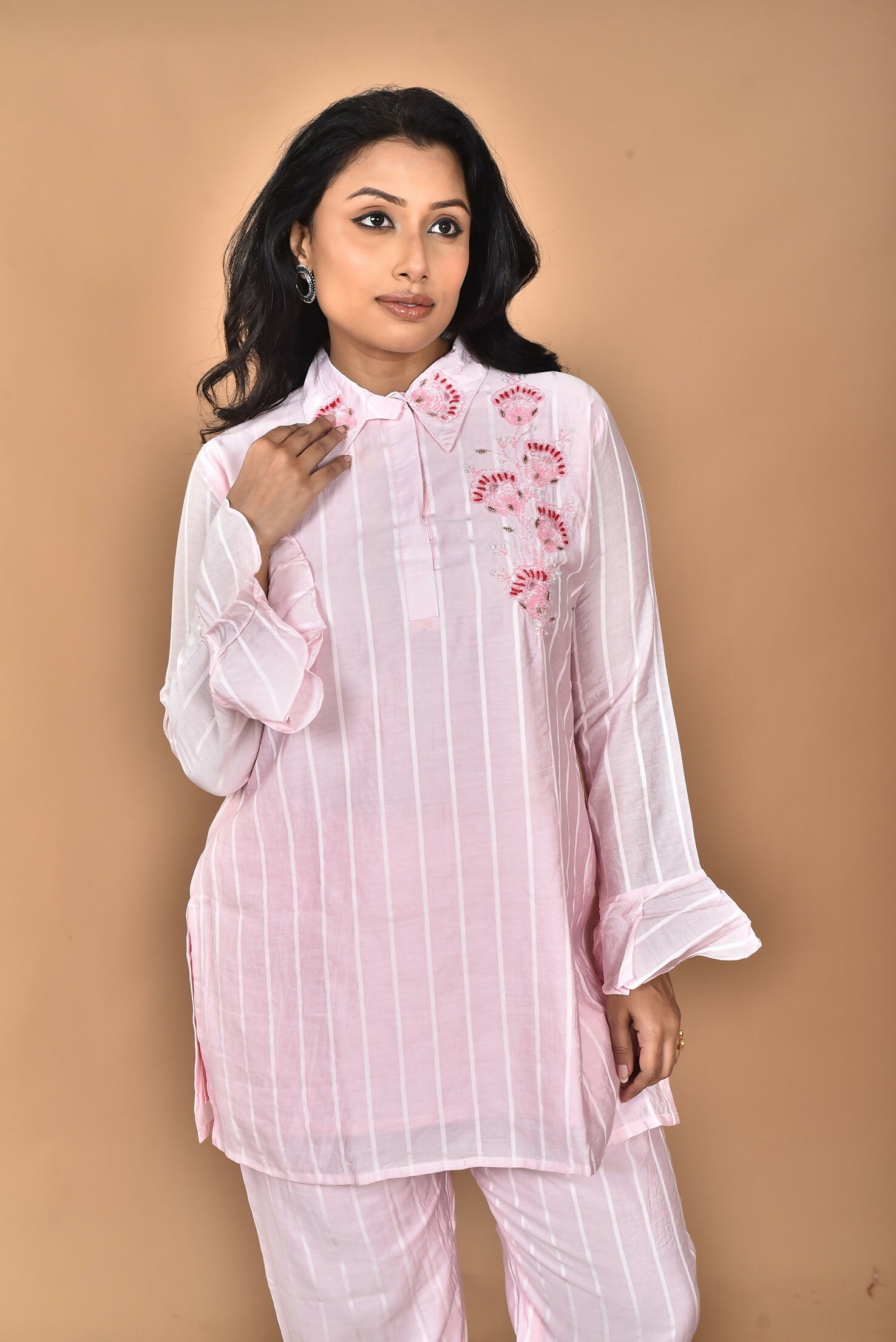 Morchari Women And Hand Embroidery Co-Ords-Pink - Swadesiicart