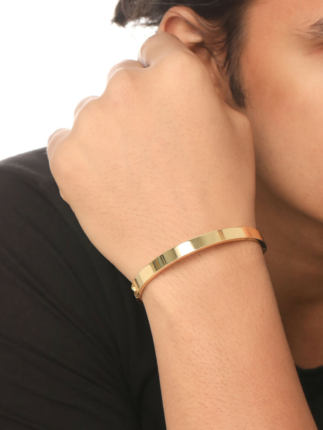 NVR Men's Set of 2 Gold & Silver Metal Brass-Plated Interlock Kada Bracelet - Swadesiicart