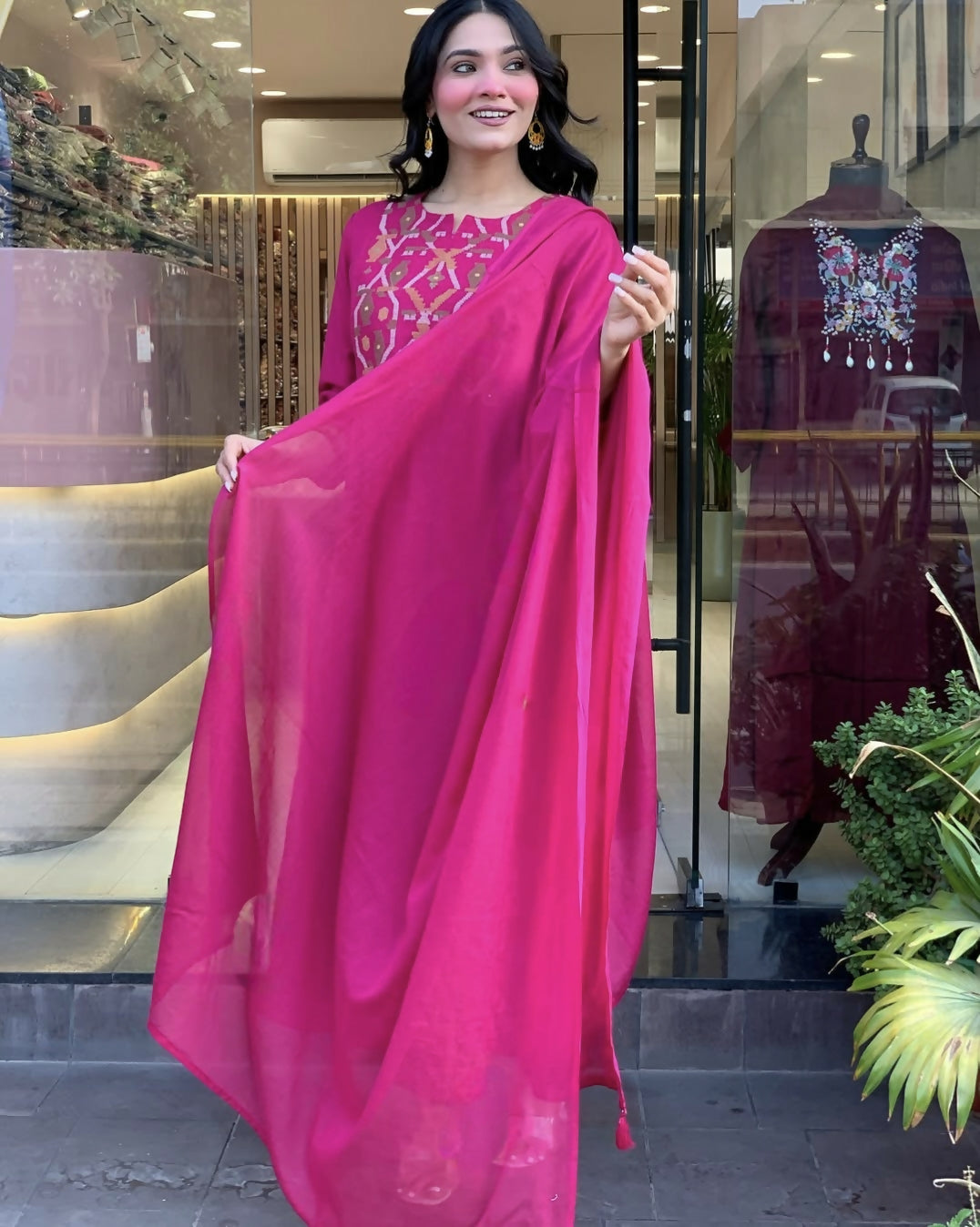 The52 Pink Women's Gorgeous Chanderi Fabric Embroidered Work Straight Kurta Pant and Dupatta Set - Swadesiicart