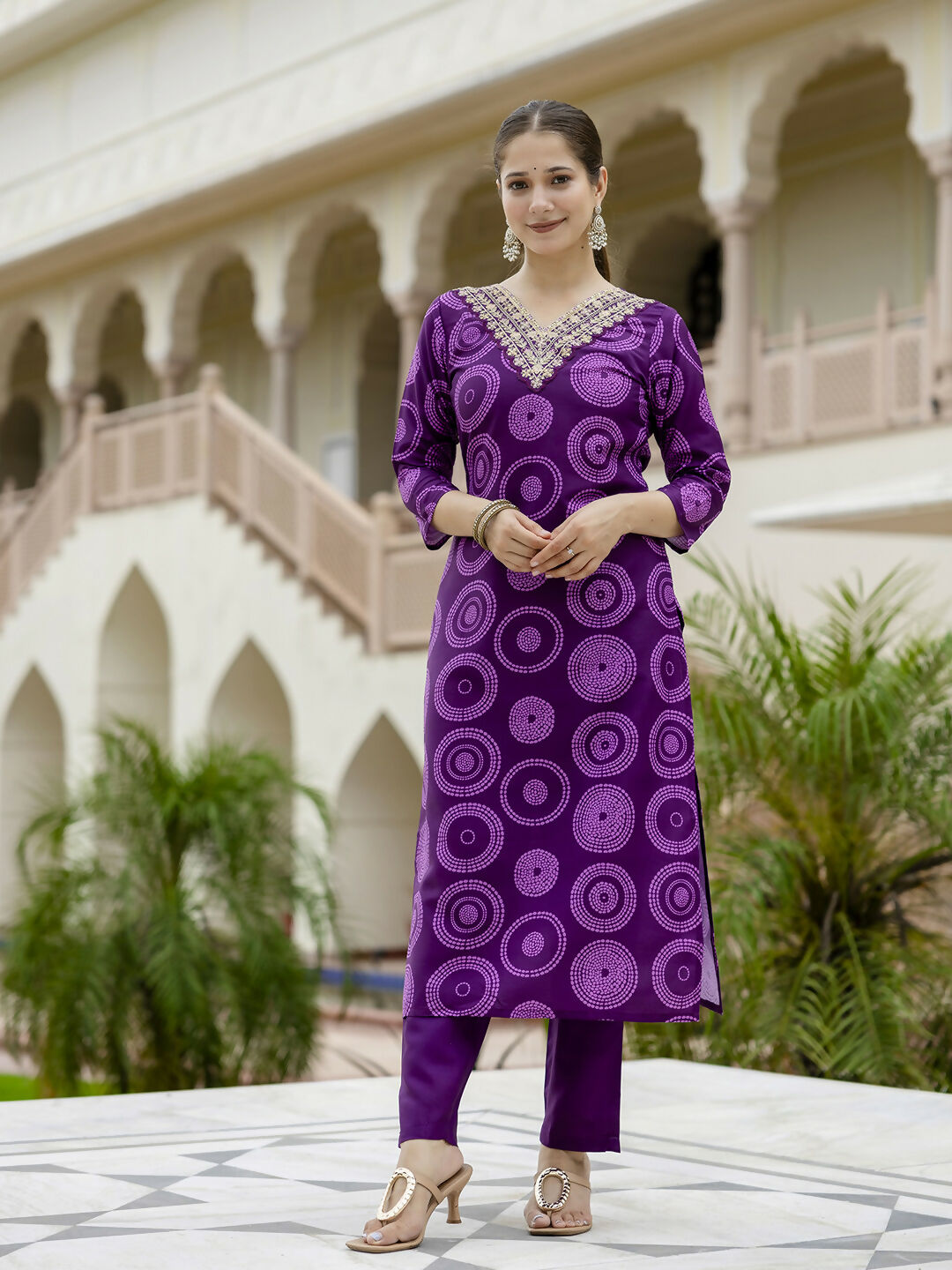 The52 Purple Women's Gorgeous Rayon Embroidered Straight Kurta with Pant And Dupatta Set - Swadesiicart