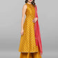 Janasya Women's Mustard Rayon Foil Print Kurti With Palazzo | Swadesiicart