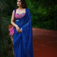 Amodini Designer Studio Women's Blue Chinon Lehriya Sleeveless Blouse