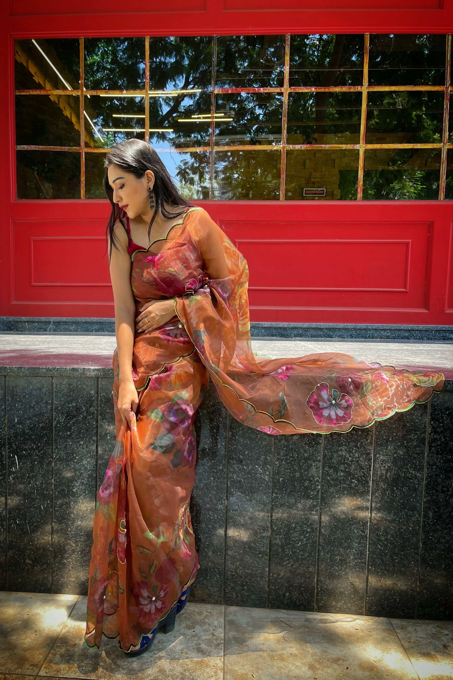 Vamsee Brijbala Mustard Organza Saree - Swadesiicart