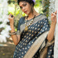 Vishnu Weaves Women's Grey Banarasi Silk Zari Woven Saree with Unstitched Blouse - Swadesiicart