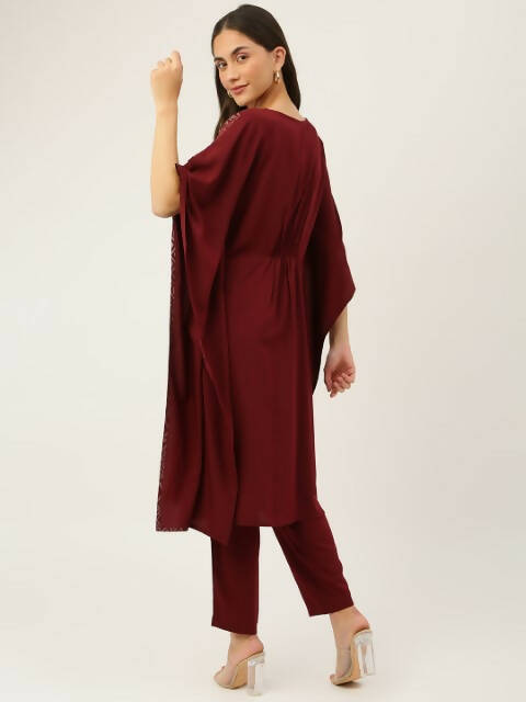 FIORRA Women's Maroon Poly Crepe Kaftan Type Kurta Set - Swadesiicart