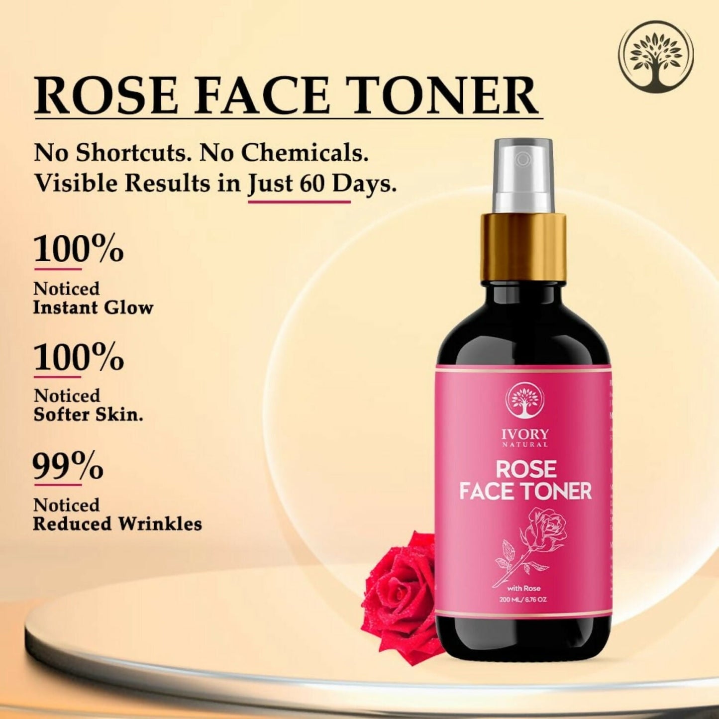 Ivory Natural Rose Facial Toner For Impurities, Soothing Hydration, Balancing Ph & Enhancing Skin Elasticity | Swadesiicart