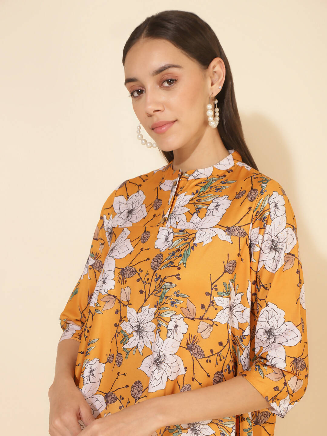 Janasya Women's Mustard Moss Digital Floral Printed Casual A-line Co-ords - Swadesiicart