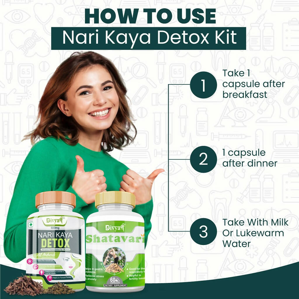 Divya Shree Nari Kaya Detox Capsule and Shatavari Capsule Combo - Swadesiicart