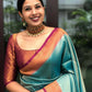DEIANA'S Beautiful Designer Golden zari Soft Lichi Silk Saree - Sky Blue - Swadesiicart