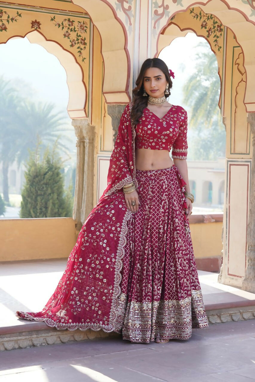 Lorenvalley Ranipink Pure Viscose Jacquard With Embroidered Sequins work Lehenga Choli | Swadesiicart