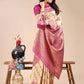 Astita Aura Silk Cream Magenta Banarasi Silk Saree | Swadesiicart