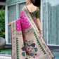 Vishnu Weaves Women's Pink Paithani Patola Silk Zari Woven Saree with Unstitched Blouse - Swadesiicart