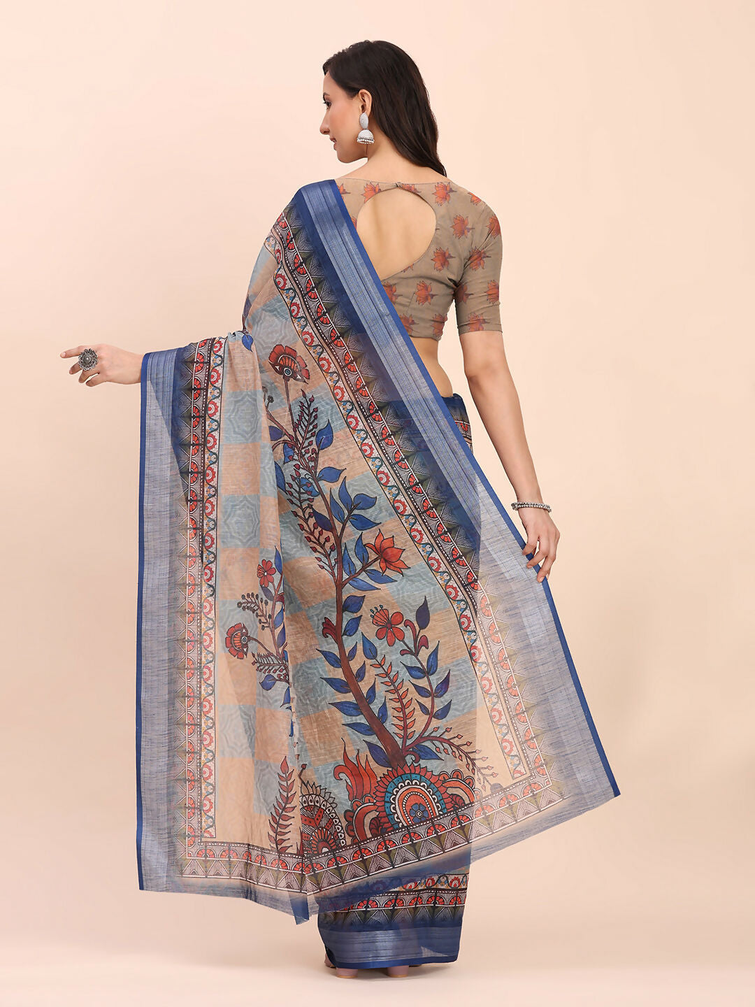 Shree Shyam Fashion Linen Cotton Cream Saree