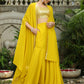 Janasya Yellow Georgette Sequined Top Bottom Cape | Swadesiicart