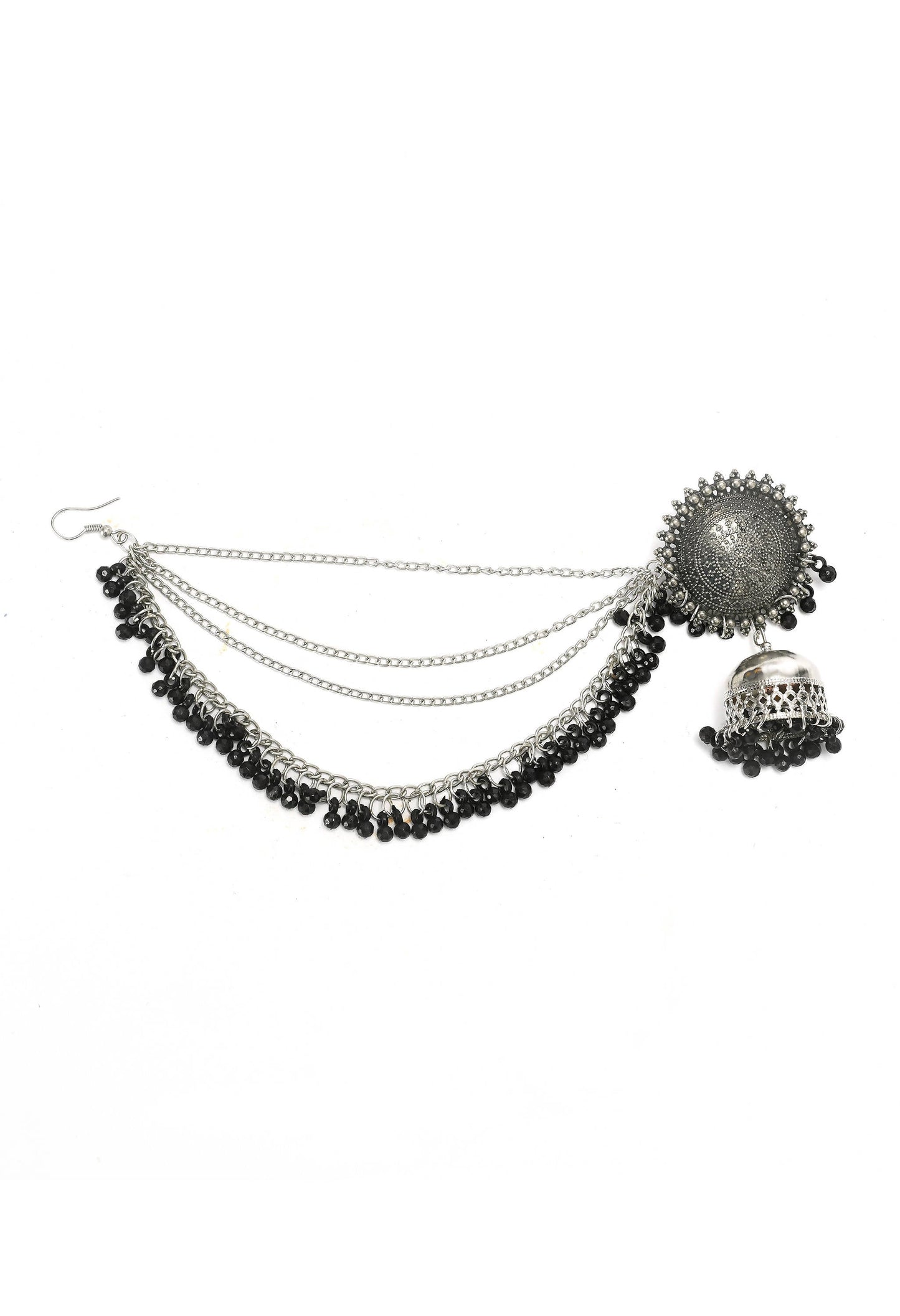 Mominos Fashion Johar Kamal Bahubali Black Beads Earrings With Tikka - Swadesiicart