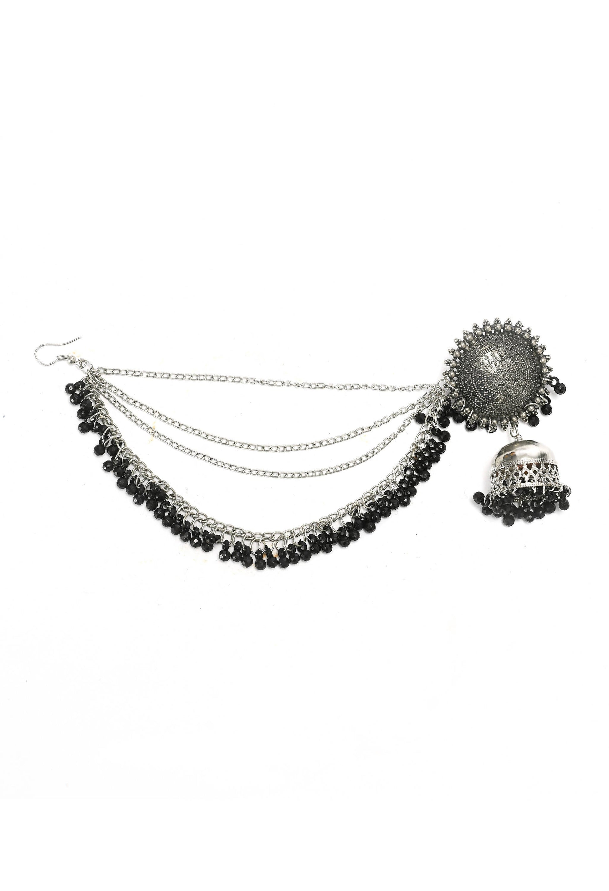 Mominos Fashion Johar Kamal Bahubali Black Beads Earrings With Tikka - Swadesiicart