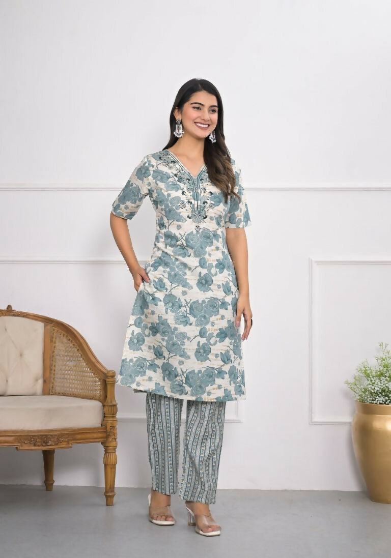 Festive Wear Ethnic Off White chanderi Stitched Suit With Dupatta - Anbazaar - Swadesiicart
