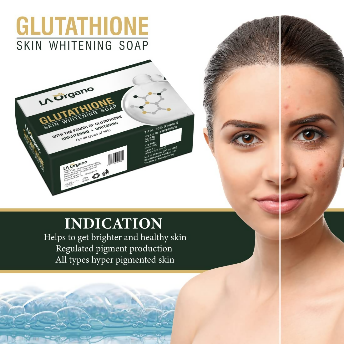LA Organo Glutathione Skin Whitening Soap | Swadesiicart