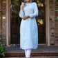 Juniper Women's Blue Cambric Embroidered Straight Kurta | Swadesiicart