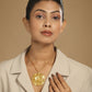 Nuyug 18K Gold-Plated Pearl Embellished Minimal Chain Textured Surface Floral Pendant Necklace | Swadesiicart