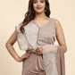 Light Brown Lycra Solid Ready to Wear Saree with stitched Blouse - Nita | Swadesiicart