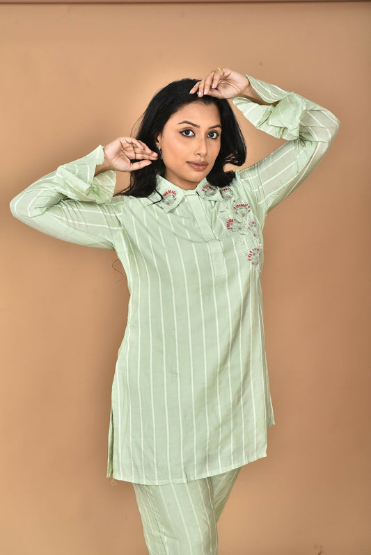 Morchari Women And Hand Embroidery Co-Ords-Green - Swadesiicart