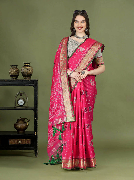 Lorenvalley Fashion Pink Patola Silk Woven Design Zari Meenakari Weaving Saree - Swadesiicart