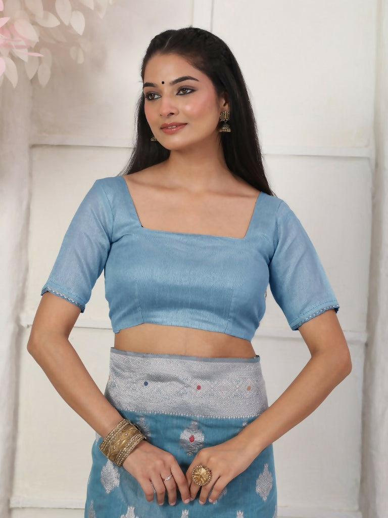 Shree Shyam Fashion Linen Cotton Sky Blue Saree