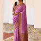 Joban Fashion Hot Pink Crepe Chiffon Pure Handloom Banarasi Silk Saree | Swadesiicart