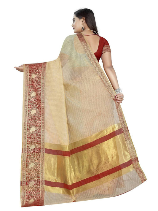 Vamika Banarasi Jaquard Cream Weaving Saree | Swadesiicart