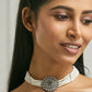 Nuyug Pearl Beaded Semi Precious Labradorite Stone & Enamelled Choker Necklace | Swadesiicart