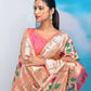 Vishnu Weaves Women's Peach Paithani Silk Minakari Zari Woven Saree with Unstitched Blouse - Swadesiicart