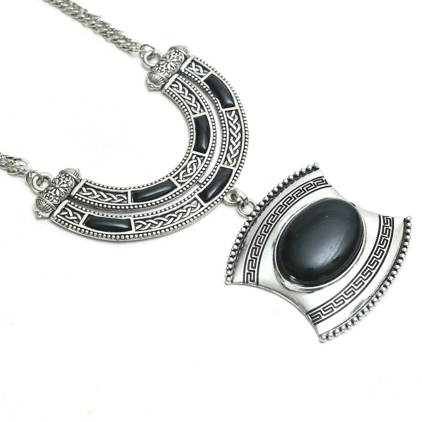 Mominos Fashion Johar Kamal Oxidised Silver-Plated Stone Work Long Necklace Handicraft | Swadesiicart