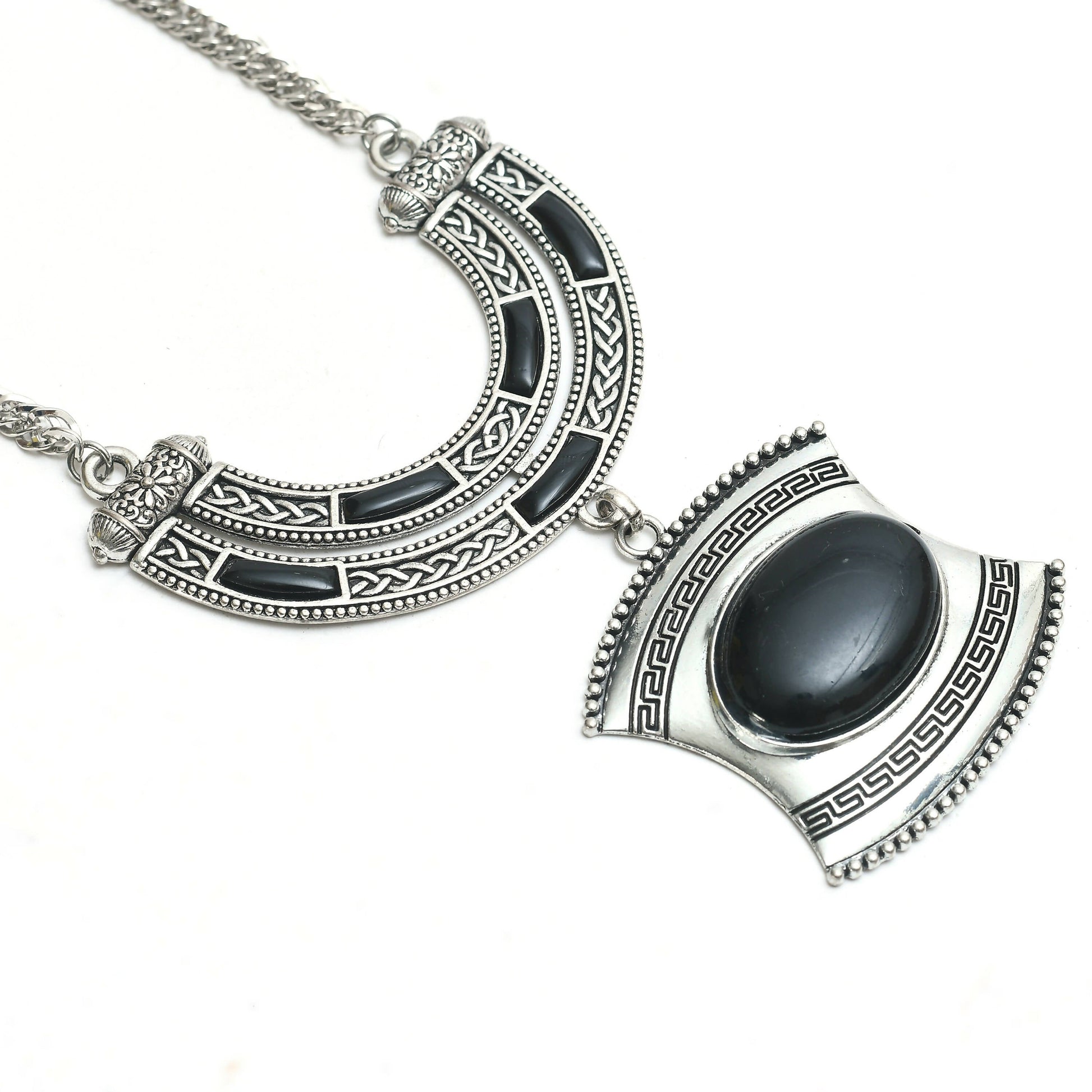 Mominos Fashion Johar Kamal Oxidised Silver-Plated Stone Work Long Necklace Handicraft | Swadesiicart