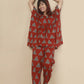 Breathables Women’S Loungewear Kaftan Cotton Red Geometric Print Co-Ord Set
