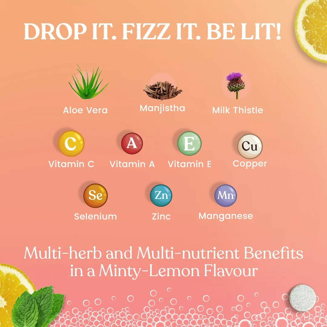 Kapiva Ayurveda Radiance Fizz Happy Skin Effervescent Tablets - Minty Lemon | Swadesiicart