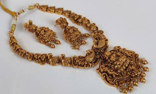 Lakshmi Temple Bridal Necklace Set - Mokshi Collections