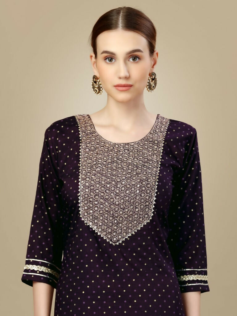 Jyoti Fashion Women's Purple Silk Blend Embroidery & Sequence work Kurta with Trouser & Dupatta | Swadesiicart
