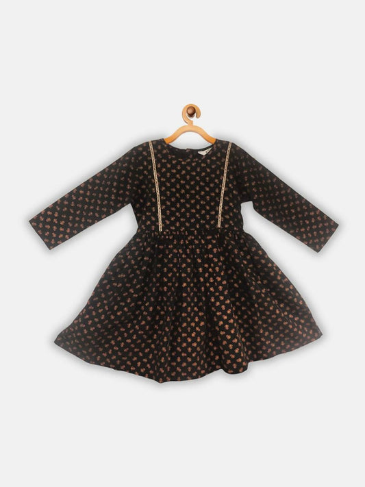 Ahalyaa Black Color Crepe Printed kids Kurta Palazzo Set For Girls | Swadesiicart